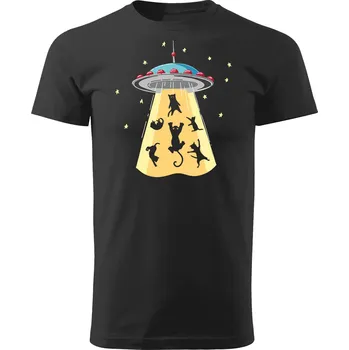 Pánské tričko Grooters Tričko pro milovníky koček - Cat UFO Barva: Černá, Velikost: S