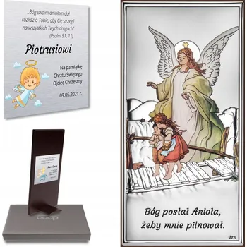 Obraz Stříbrný obrázek Anděl na lávce Dárek Ke Křtinám Sv.