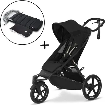 Kočárek Cybex Avi Spin Moon Black + fusak a rukávník JOMK Northern Black