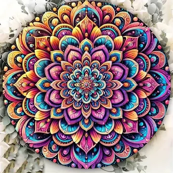 Plechová cedule BAF Kovová kulatá cedule Mandala. Průměr 20 cm