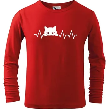 Dětská móda DOBRÝ TRIKO Dětské bavlněné triko s potiskem Tep kočka Velikost: 146/10 let, Barva: Červená