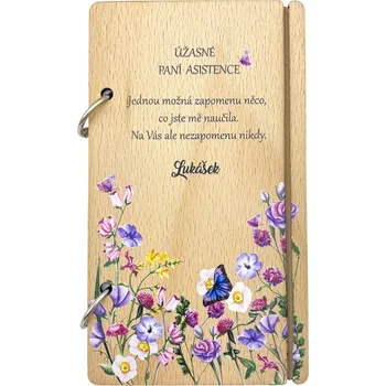Dřevěný zápisník pro paní asistentku luční kvítí A6 - se jménem