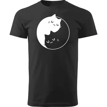 Pánské tričko Grooters Tričko pro milovníky koček - Jin a Jang Barva: Černá, Velikost: M