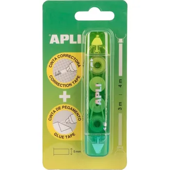 Kancelářské lepidlo APLI korekční a lepicí strojek 2v1, zelená