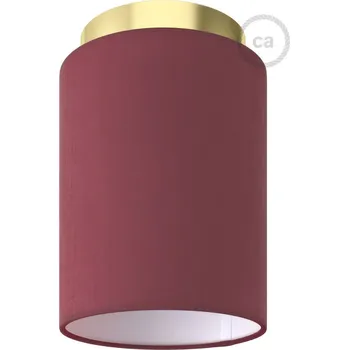 Nástěnné svítidlo Creative Cables Fermaluce Glam s válcovým stínidlem, Ø 15cm v18cm, kovové nástěnné nebo stropní svítidlo Povrchová úprava: Mosaz - Bordó plátno, SMART HOME: NE, Světelný zdroj: Bez žárovky