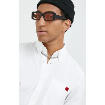 Pánská košile Bavlněná košile HUGO Evito bílá barva, slim, s límečkem button-down, 50479302 00X, vel. XXL