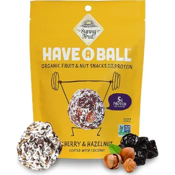 Sušené ovoce Sunny Fruit BIO Ovocné koule z datlí a višní s ořechy kokosem a proteinem 129 g