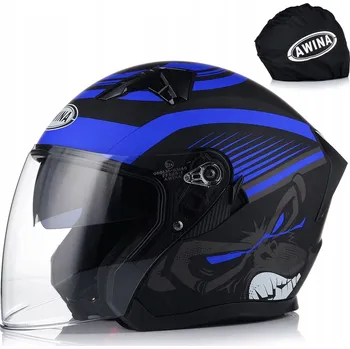 Helma na motorku OTEVŘENÁ MOTOCYKLOVÁ PŘILBA MODRÁ MATNÁ SKÚTR CHOPPER ECE 22.06 + CLONA