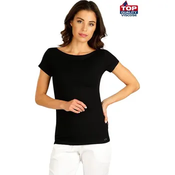 Černé/bílé elastické tričko LITEX s lodičkovým výstřihem L bílá