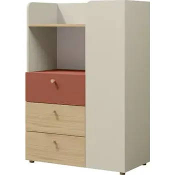 Dětský pokoj Vysoká komoda Yuva R7 béžová/dub/korál - SLEVA 3% s kodem radost25