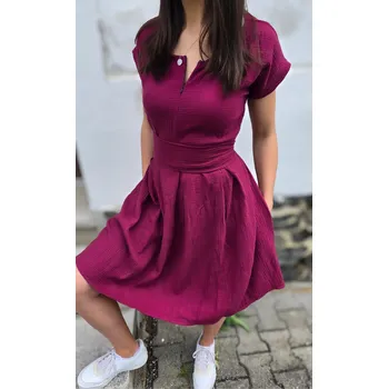 Dámské šaty Kulišárny Mušelínové šaty KATE s kapsami WINE kojicí VELIKOST: 40-42