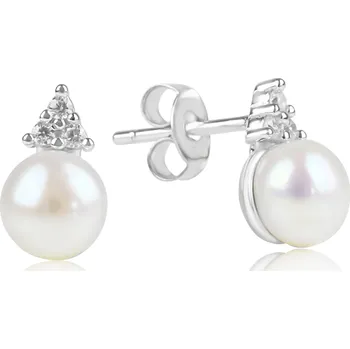 Náušnice Meucci SP113E Stříbrné náušnice s perlou a zirkony Béžová