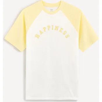 Celio Bavlněné tričko Ceraglan Happiness 1114114 Žlutá M
