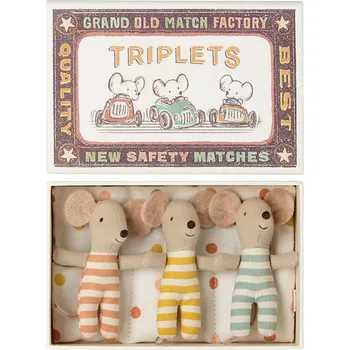 Hračka Maileg Myšky trojčata v krabičce od sirek 9 cm