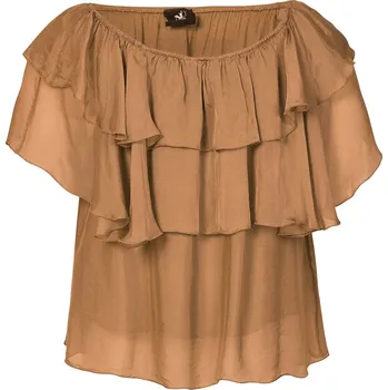 Dámské tričko Top Nu Denmark 8422-40 hnědo oranžový s hedvábím volánkový Velikost: 40