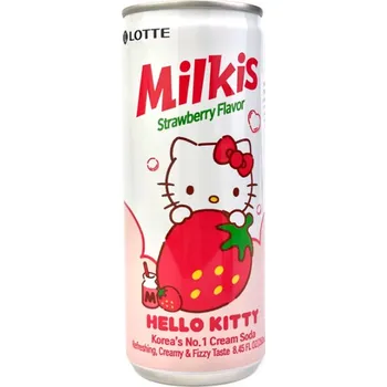 Limonáda LOTTE Milkis Strawberry Hello Kitty - Mléčná soda s příchutí jahody 250 ml