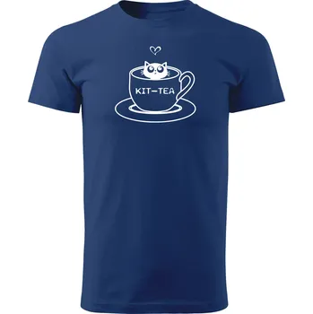 Pánské tričko Grooters Tričko pro milovníky koček - Kit-tea Barva: Modrá, Velikost: XL