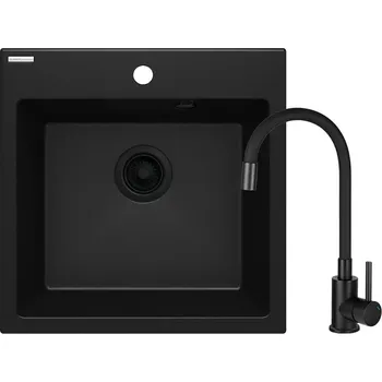 Vodovodní baterie Deante ZQJNN103 - Kuchyňský dřez EVORA 50x50 cm + dřezová baterie granit/černá