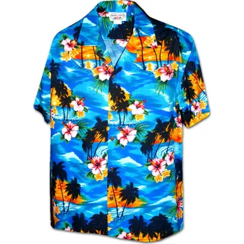 Pánská košile Pacific Legend Modrá havajská košile s motivem ibišku a palem Velikost: XL