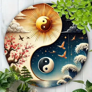 Plechová cedule BAF Kovová kulatá cedule YIN YANG. Průměr 20 cm