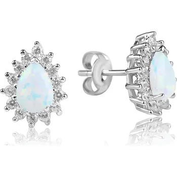 Náušnice Stříbrné náušnice s bílým kapkovitým opálem a zirkony - Meucci SS380E