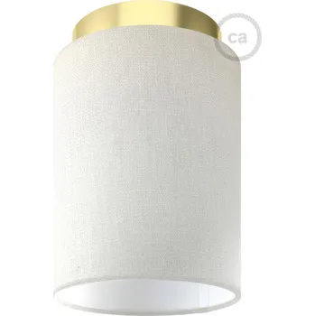 Nástěnné svítidlo Creative Cables Fermaluce Glam s válcovým stínidlem, Ø 15cm v18cm, kovové nástěnné nebo stropní svítidlo Povrchová úprava: Mosaz - Bílá bavlna, SMART HOME: NE, Světelný zdroj: Bez žárovky
