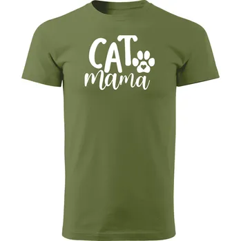 Pánské tričko Grooters Tričko pro milovníky koček - Cat mama Barva: Khaki, Velikost: L
