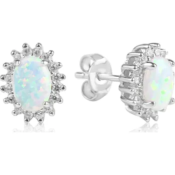 Náušnice Stříbrné náušnice s bílým opálem a zirkony - Meucci SS382