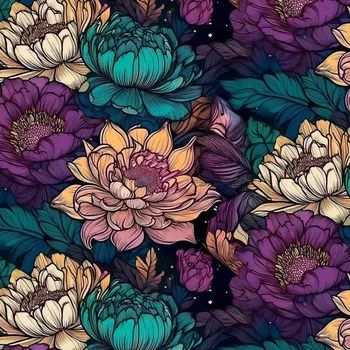 Teplákovina Velké květy na tmavé (E) (Luxusní vzory z Turecka)