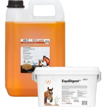 Pro koně LAB-V EquiDigest krmná směs pro koně posilující trávení 1kg + LAB-V Lněný olej pro koně 5000ml