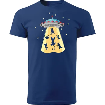 Pánské tričko Grooters Tričko pro milovníky koček - Cat UFO Barva: Modrá, Velikost: S