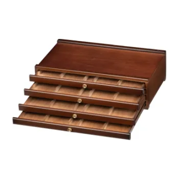 Úložný box Dřevěná kazeta se 4 šuplíky, odstín ořech 25x40cm