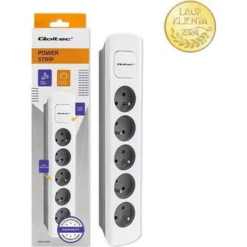 Přepěťová ochrana *Qoltec 50296 Prodlužovací kabel Qoltec | 5 zásuvek | 1,8 m | Bílá a šedá| Rychlé přepínání (Přepěťové ochrany Qoltec zajišťují spolehlivost a bezpečnost používání doma, v kanceláři a kdekoli, kde potřebujete rozšířit svůj přístup k elektřině. Za zmínku)