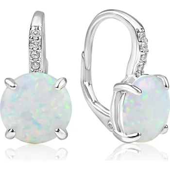 Náušnice Stříbrné náušnice s bílým opálem a zirkony - Meucci SE437