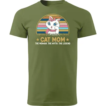 Pánské tričko Grooters Tričko pro milovníky koček - Cat mom legend Barva: Khaki, Velikost: XL