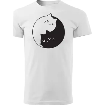 Pánské tričko Grooters Tričko pro milovníky koček - Jin a Jang Barva: Bílá, Velikost: XS