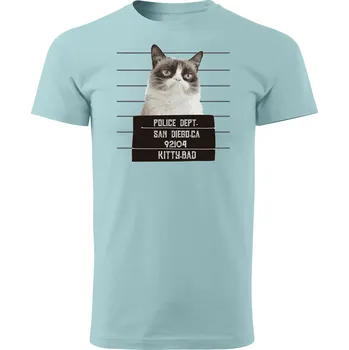 Pánské tričko Grooters Tričko pro milovníky koček - Kitty bad Barva: Světle modrá, Velikost: L