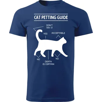 Pánské tričko Grooters Tričko pro milovníky koček - Cat petting guide Barva: Modrá, Velikost: XL