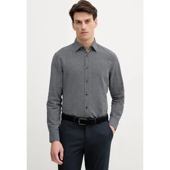 Pánská košile Lněná košile BOSS pánská, tmavomodrá barva, regular, 50539532 59X, vel. 41