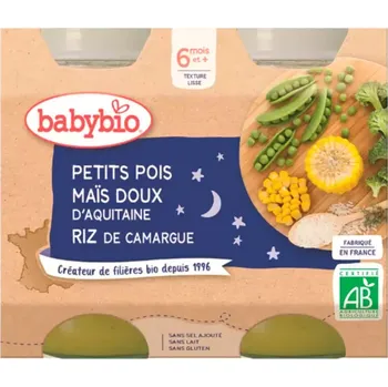 Rýže Babybio večerní svačinka z hrášku, sladké kukuřice a rýže 2x200 g