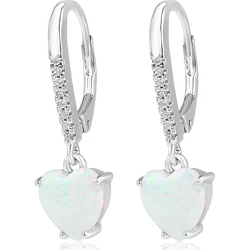 Náušnice Meucci SE443 Stříbrné visací náušnice se srdíčkem z bílého opálu a se zirkony