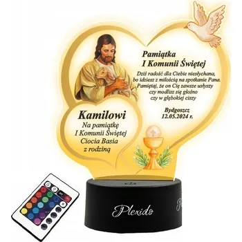 Lampička 3D LED lampička na skle – Památka na První svaté přijímání – Srdce Ježíš