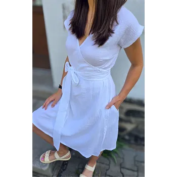 Dámské šaty Kulišárny Mušelínové zavinovací šaty s kapsami SNOW VELIKOST: 36-38