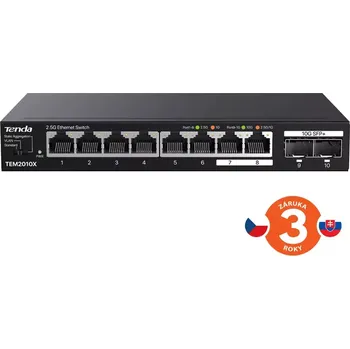Switch Tenda TEM2010X - Multi-gigabit switch, 8x 2.5G RJ45 + 2x 10G SFP+ port, MAC 16K, ochrana 6kV