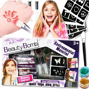 Odstranitelné tetování SADA NA TETOVÁNÍ ŠABLONY TETOVAČKY GLITROVÉ XXL