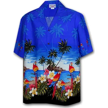 Pánská košile Pacific Legend Modrá havajská košile s motivem palem a papoušků Velikost: XXL