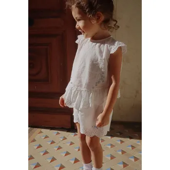Dívčí kraťasy Dětské bavlněné šortky Konges Sløjd RHW X KS FIORI SHORTS GOTS KS103598 bílá 00X, vel. 122-128