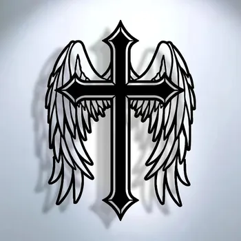 Obraz BAF Kovová nástěnná dekorace Kříž a andělská křídla 30 x 23 cm