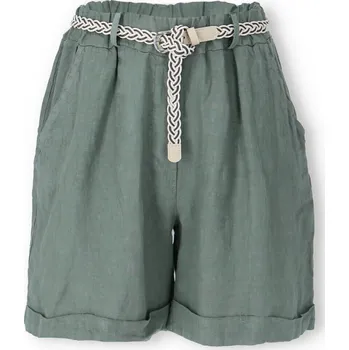 Dámské kalhoty Lněné kraťasy s páskem 7340 barva: zelená-khaki