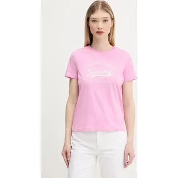 Dámské tričko Tričko Tommy Jeans dámské, růžová barva, DW0DW21404 30X, vel. XXL
